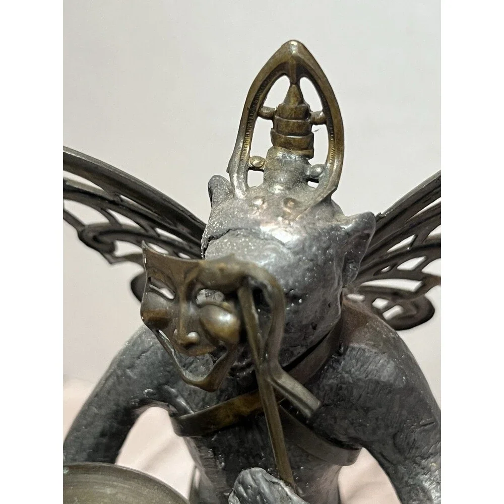 2 “Petites Choses” Pewter & Brass Flying Monkey Candle Holders Comedy & Tragedy